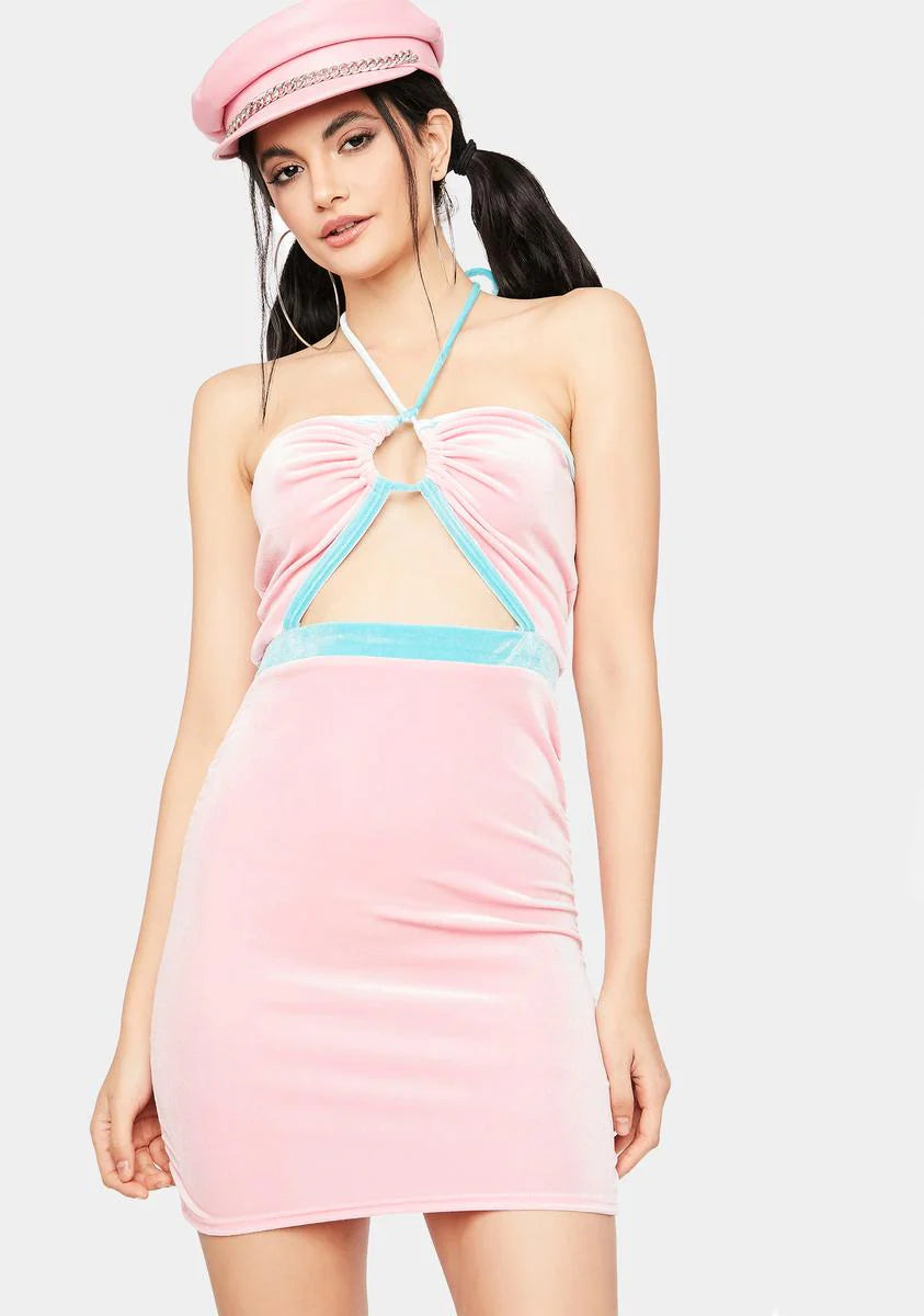 Sugar Trust In Chic Velour Halter Dress