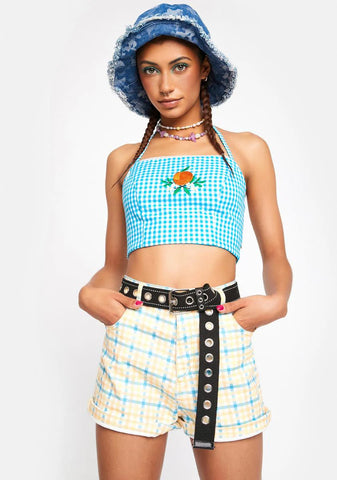 Joy Check Denim Mom Shorts