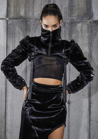 Snare Wet Look High Neck Shrug Jacket
