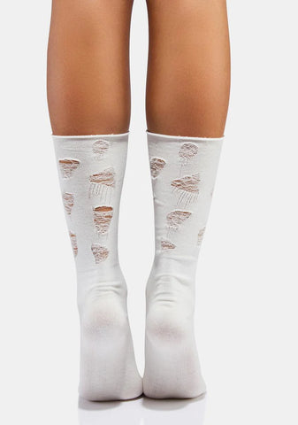 Atmosphere White Distressed Crew Socks