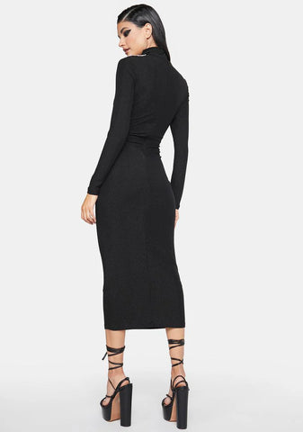 Diamante Detail Shoulder Cut Out Midi Dress