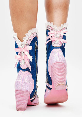 Tickled Pink Denim Cowboy Boots