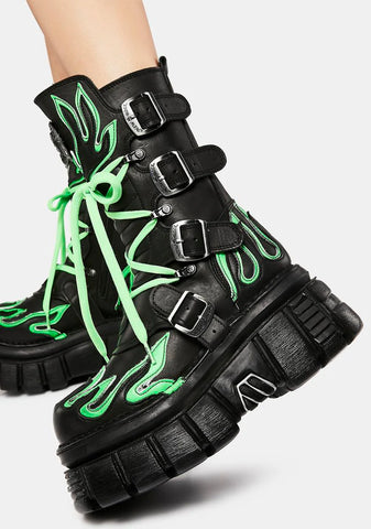 Neon Green M-Tank015-C4 Combat Boots