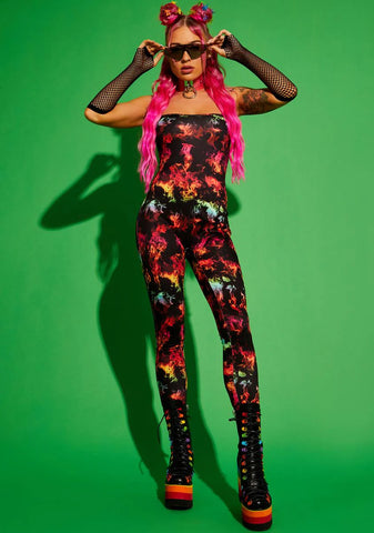 Stay Vibrant Flame Print Catsuit