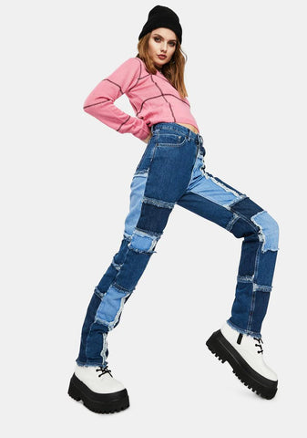 Cheat Patchwork Mom Jeans