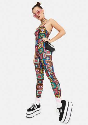 Retro Realness Crochet Print Catsuit