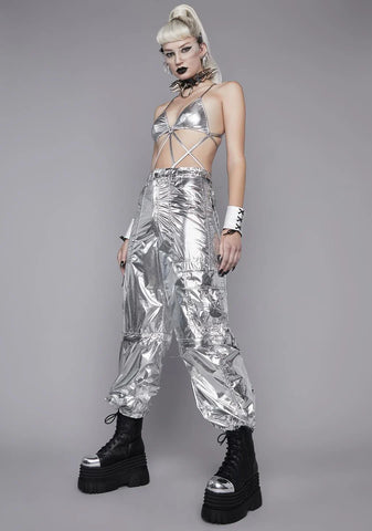 Cyberpunk Cinema Metallic Cargo Pants