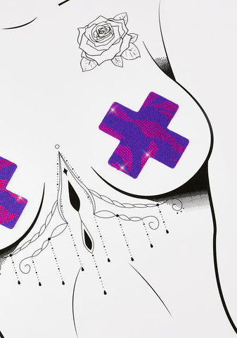 DK X Neva Nude Sparkle Overlay Cross Pasties