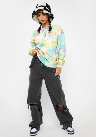 Aqua Multi Tie Dye Crewneck Sweatshirt