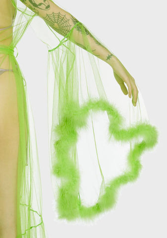 Lady Luxxx Feather Robe - Neon Green