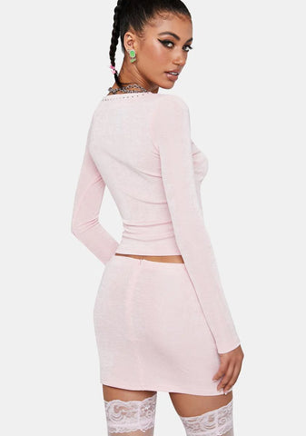 Baby Pink Silver Stud Ima Mini Skirt