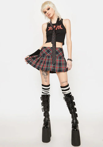Pleated Plaid Mini Skirt