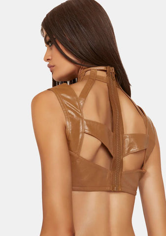 Rude Awakening Harness Bra Top - Brown