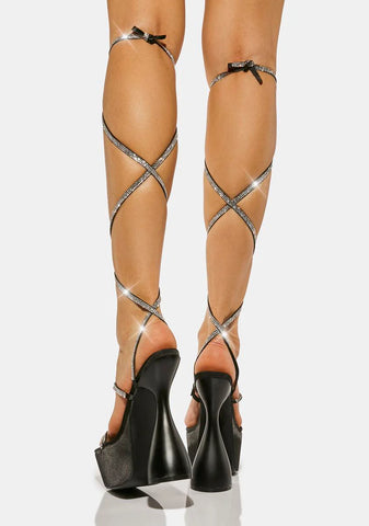 Shine Satin Diamante Lace Up Heels