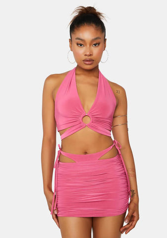 Paradise Pink Exposed Waist Ruched Mini Skirt