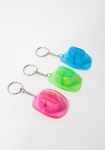 Green Glow In The Dark Cowboy Hat Bottle Opener Keychain