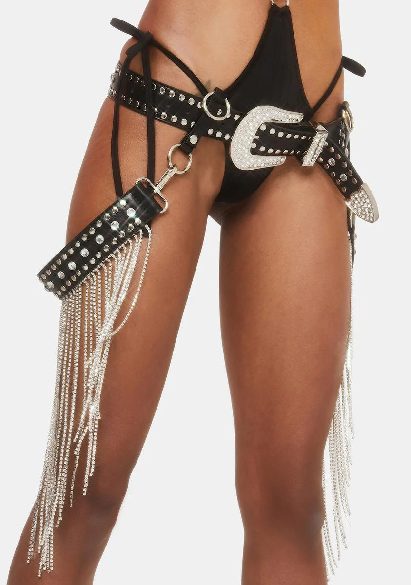 Onyx Cavern Crazy Rhinestone Fringe Belt