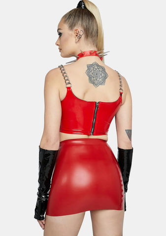 Red Latex Moto Skirt