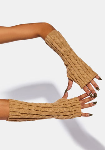 Atmosphere Tan Cable Knit Arm Warmers