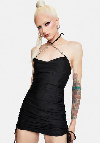 Void Filled Chain Halter Mini Dress