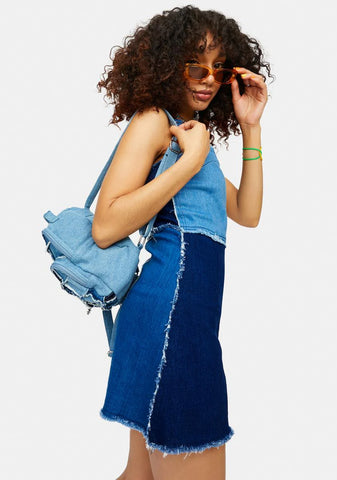 Raise The Vibration Patchwork Twill Overall Dress