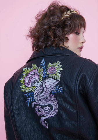 She's Gaia's Daughter Floral Embroidered Moto Jacket