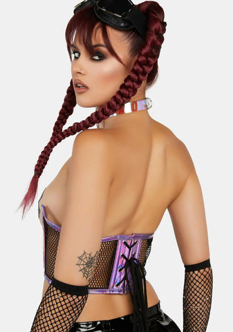 Lavish Lavender Holo & Fishnet Open Cup Waist Cincher