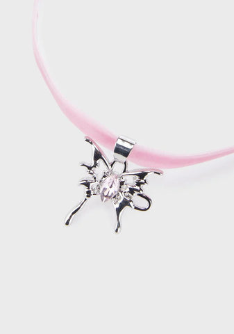 Warped Utopia Velvet Choker - Pink