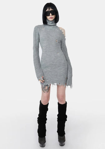 Cloudy Reaching Out Distressed Mini Dress