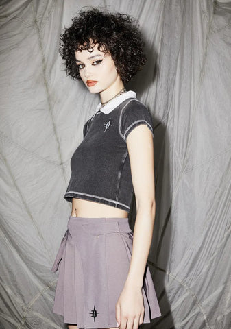 Reverb Polo Collar Washed Crop Tee