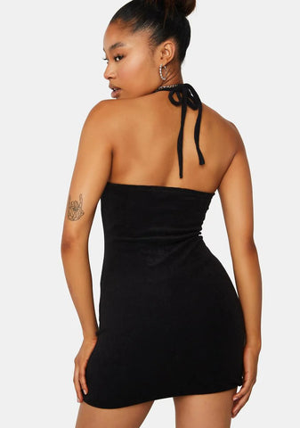 Black Big Bling Terry Halter Dress