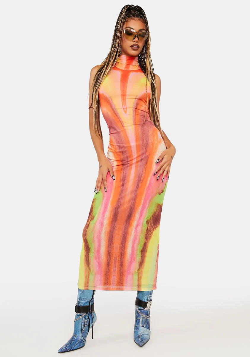 Neon Watercolor Serenity Midi Dress