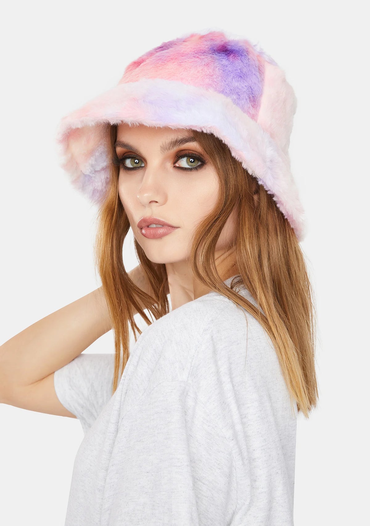 Lilac Take Me Back Faux Fur Bucket Hat