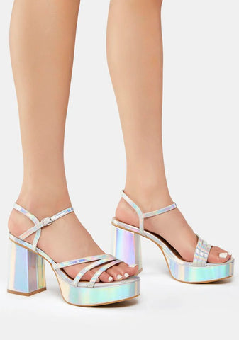 Silver Strikeout Platform Heels