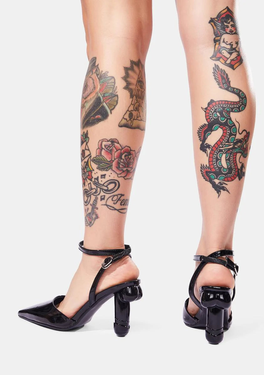 Black Patent Vegan Dick Heel Slingback Pumps