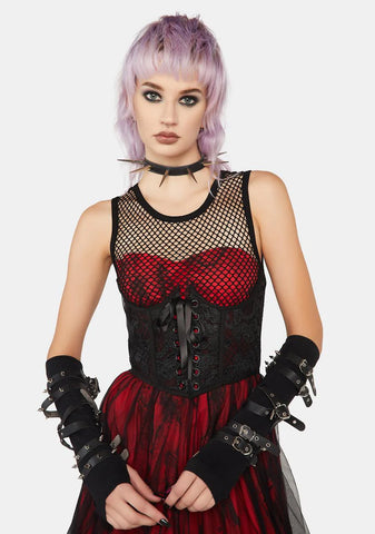 Black And Red Dark Mesh Spliced Woven Dress