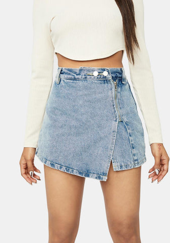 Sky Secret Letter Denim Zip Up Mini Skirt