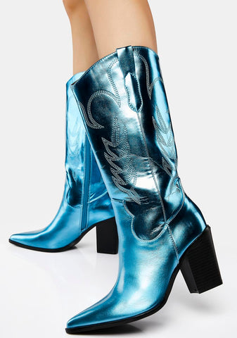 Turquoise Got Range Metallic Cowboy Boots