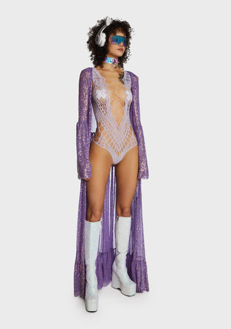 Bombshell Beauty Fishnet Bodysuit - Light Purple
