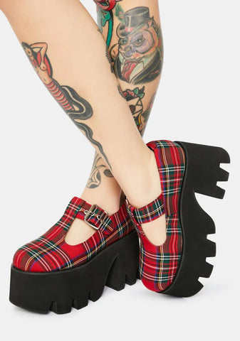 Tee Tartan Platform Mary Janes