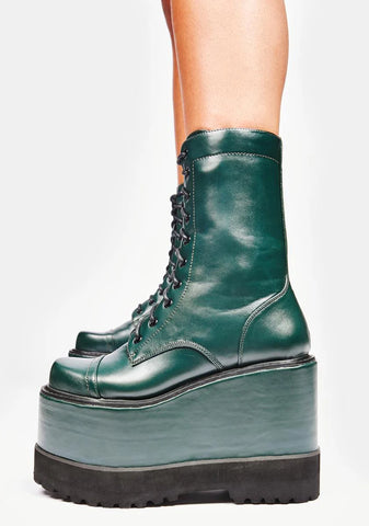 Olive Dizzy Platform Boots