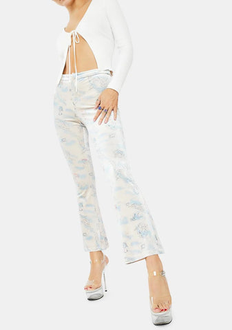 Velvet Cupid Tattoo Print Flare Pants