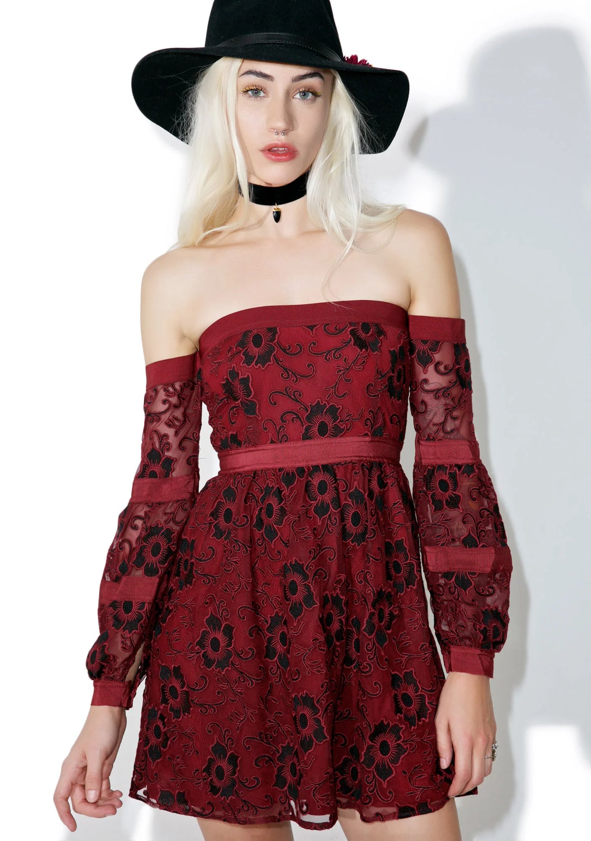 Burgundy Jolene Off-Shoulder Dress