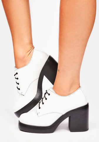 White Patent Gatsby Platform Pumps