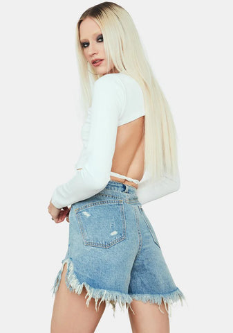 West Coast Distressed Long Denim Shorts