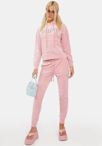 Rose Oversized Big Bling Velour Hoodie