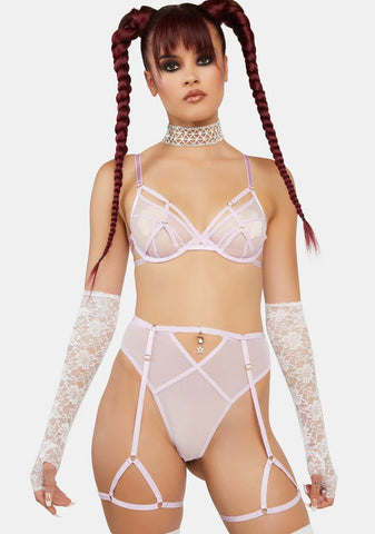 x Hustler Naya Lilac Mesh Suspender Belt With Harness