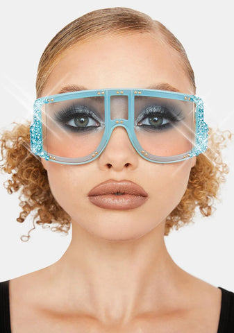 Sapphire Crystal Clear Rhinestone Sunglasses