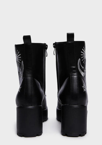 Astro Star And Moon Chunky Boots