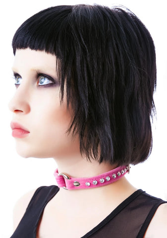 O Face Velvet Crystal Choker - Pink